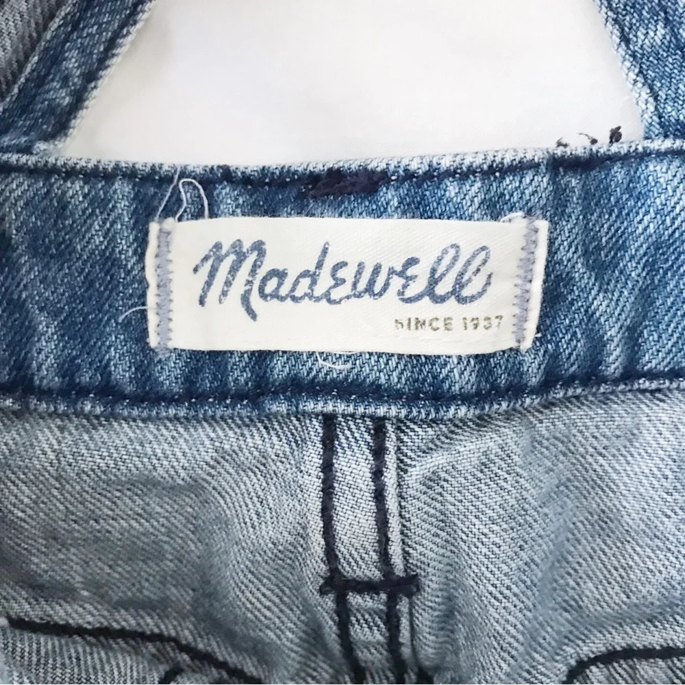Madewell Overall Denim Jumper Mini Dress Faded Distressed Fringe Raw Hem Blue XS - Picture 6 of 6